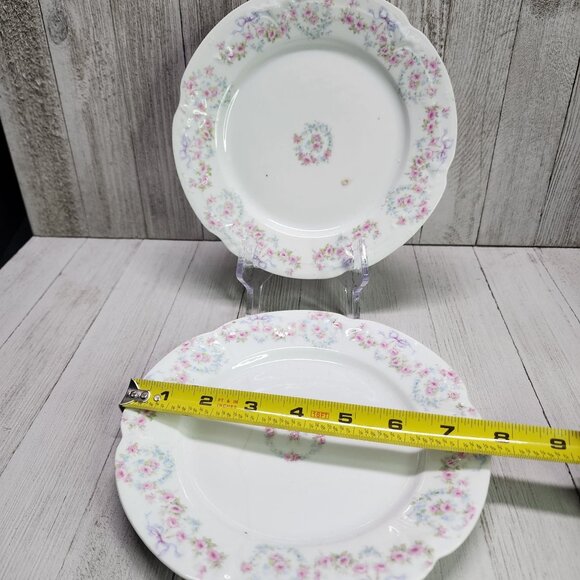 Vintage Bassett Limoges Dinner Plates Pink White Flower Austria 7.5 in Set Of 2 - Picture 8 of 9